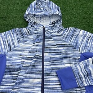 Marmot Hooded Blue White Rain Ripstop Light Windbreaker Jacket Womens Size XL